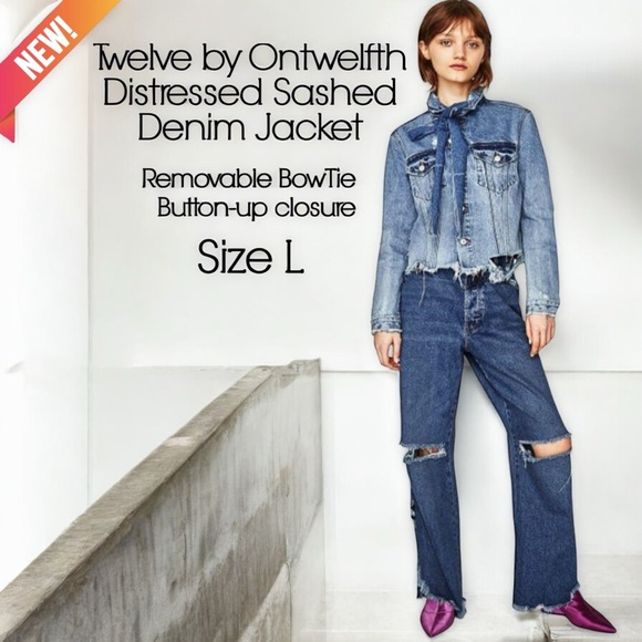 Twelve by Ontwelfth Distressed Denim Jacket with Bow - Picture 16 of 16